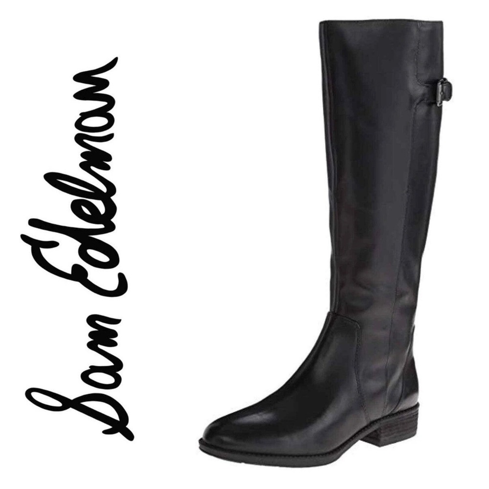 Sam Edelman Patton Riding Boots Black Leather Knee-High Women's Size 10M / 41.5